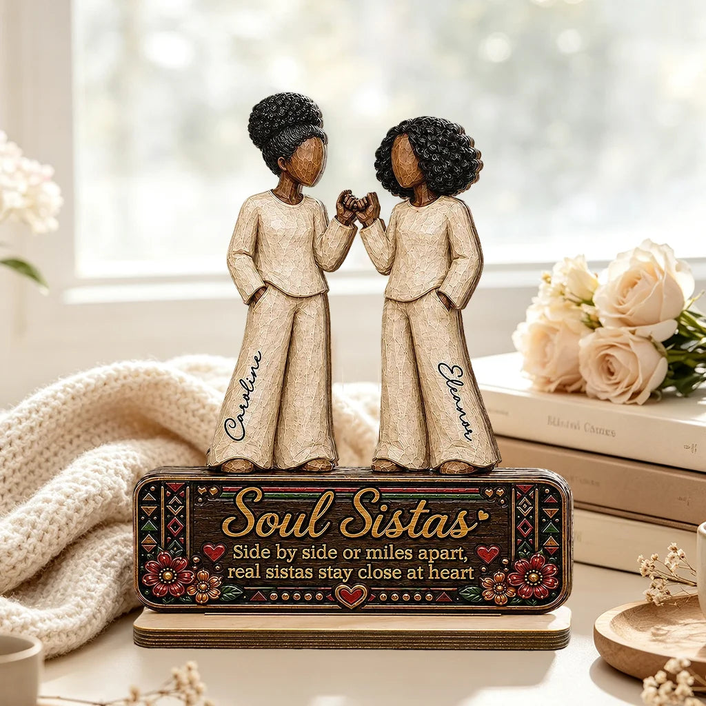 Personalized Wooden Plaque, Soul Sistas Pinky Promise in Warm Folk Style, Unique Gift for Best Friend