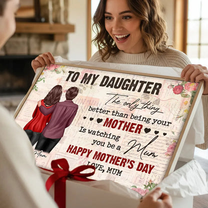 Personalized Mother Daughter Hug Poster, Vintage Floral Lettering Wall Art, Unique Mother's Day Gift for Mom