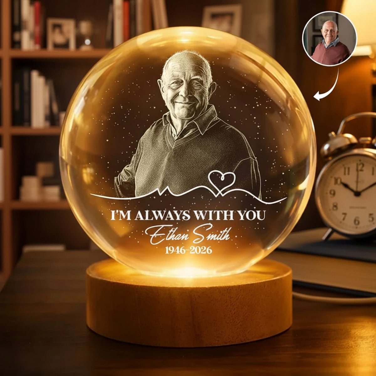 Personalized Globe Lamp with Front Facing Portrait, I'm Always With You Unique Memorial Gift