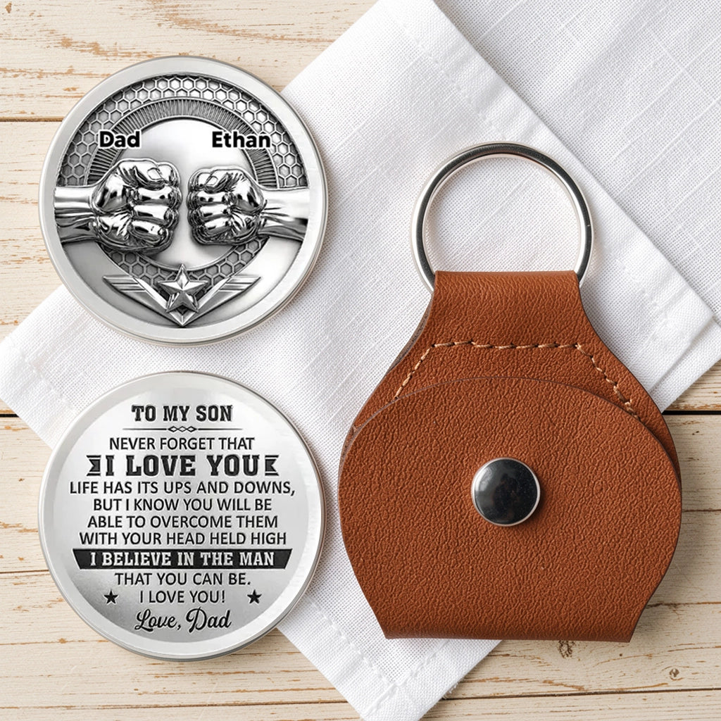 Personalized Pocket Hug for Son, Fist Bump Design, Unique Gift From Dad With I Love You Message