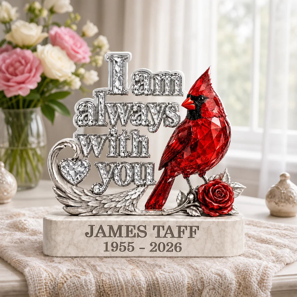 Personalized I Am Always With You Shaped Acrylic Block Plaque, Silver and Red Cardinal Keepsake, Creative Family Gift