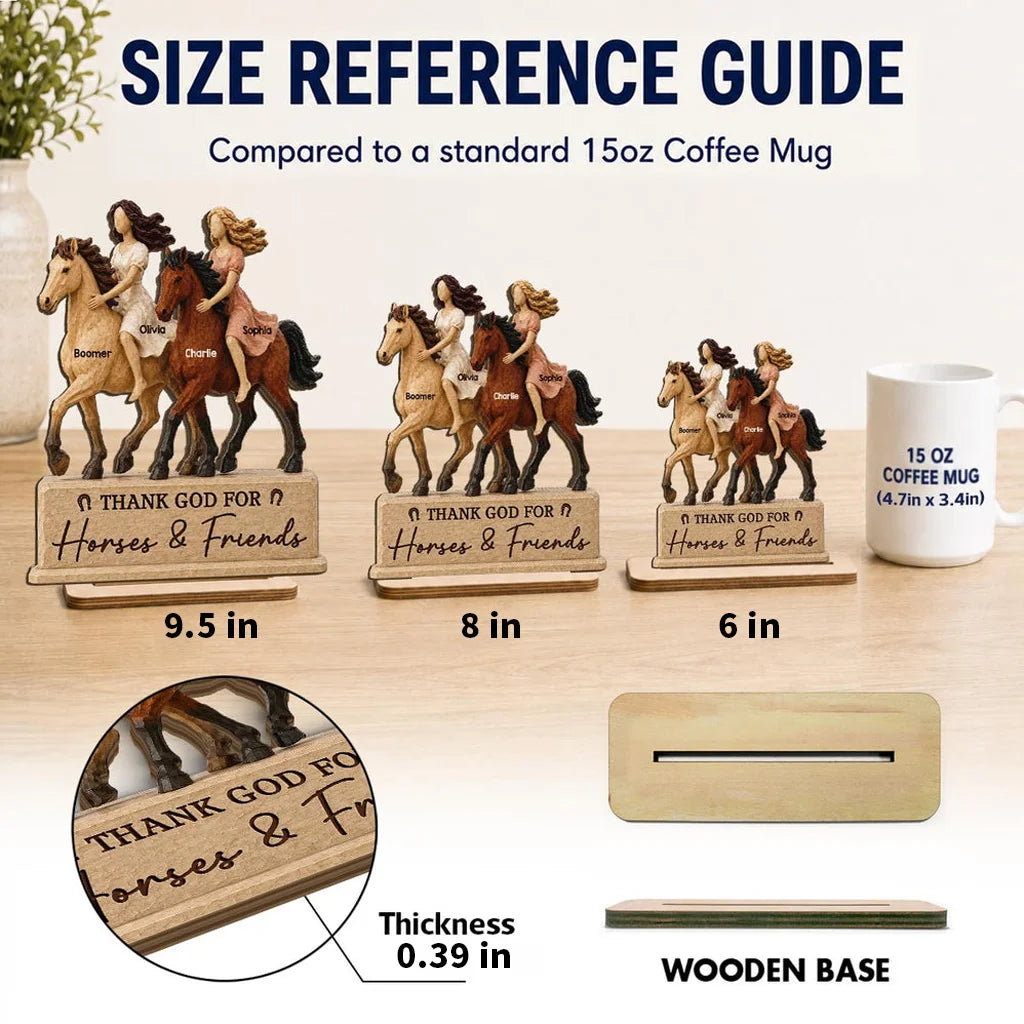 2-Layer Wooden Plaque, Thank God for Horses & Friends, Personalized Creative Gift for Best Friends