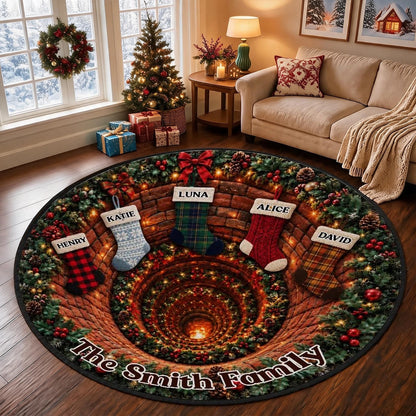 Personalized Round Quilted Mat, Christmas Fireplace Stockings in Rich Holiday Colors, Unique Family Gift