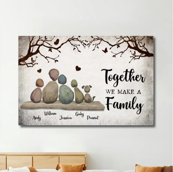 Personalized Family Rock Art Poster or Plaque or Keychain or Ornament, Custom "Together We Make a Family" Gift for Home Decor