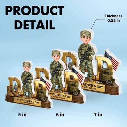 Personalized Shaped Acrylic Block Plaque Army Dad with US Flag & Gear, Father's Day Desk Decor, Unique Gift for Dad