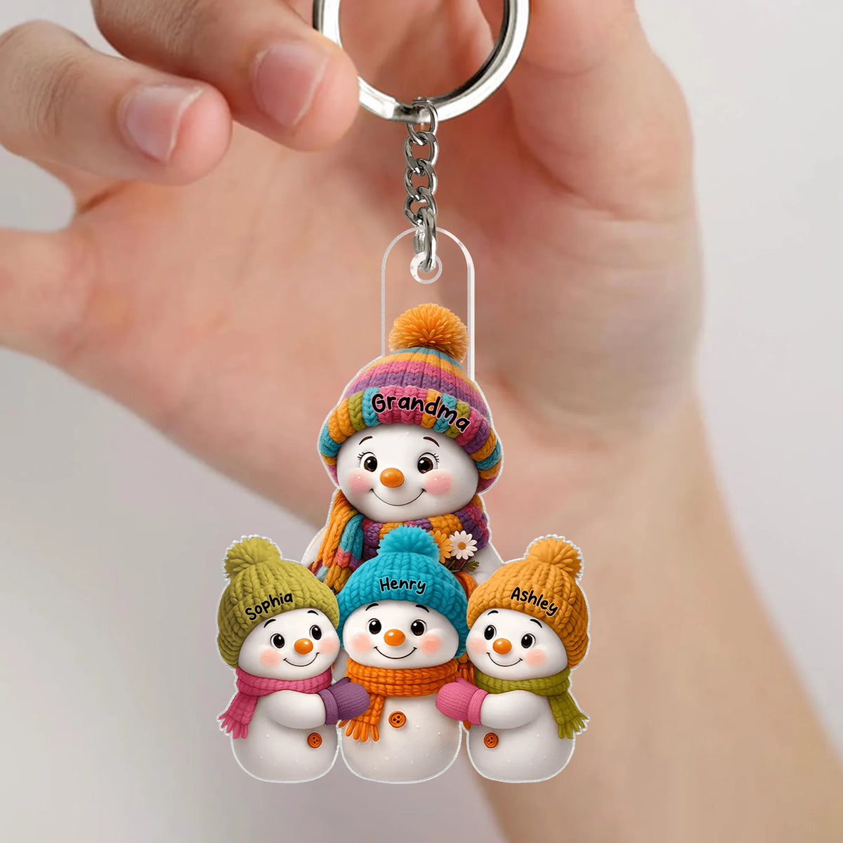 Personalized Classic Tee, Colorful Grandma Snowman Family Gathered Together, Unique Christmas Gift for Grandma