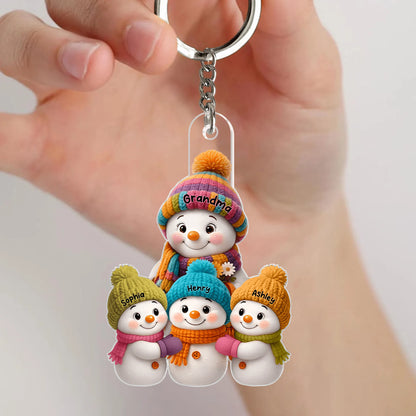 Personalized Classic Tee, Colorful Grandma Snowman Family Gathered Together, Unique Christmas Gift for Grandma