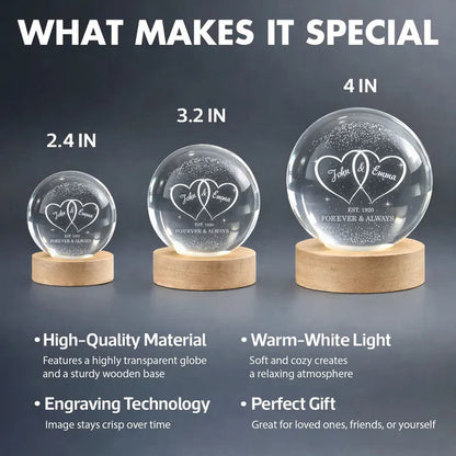 Personalized Globe Lamp with Interlocked Hearts, Romantic Bedside Glow, Unique Couple Gift for Her or Him