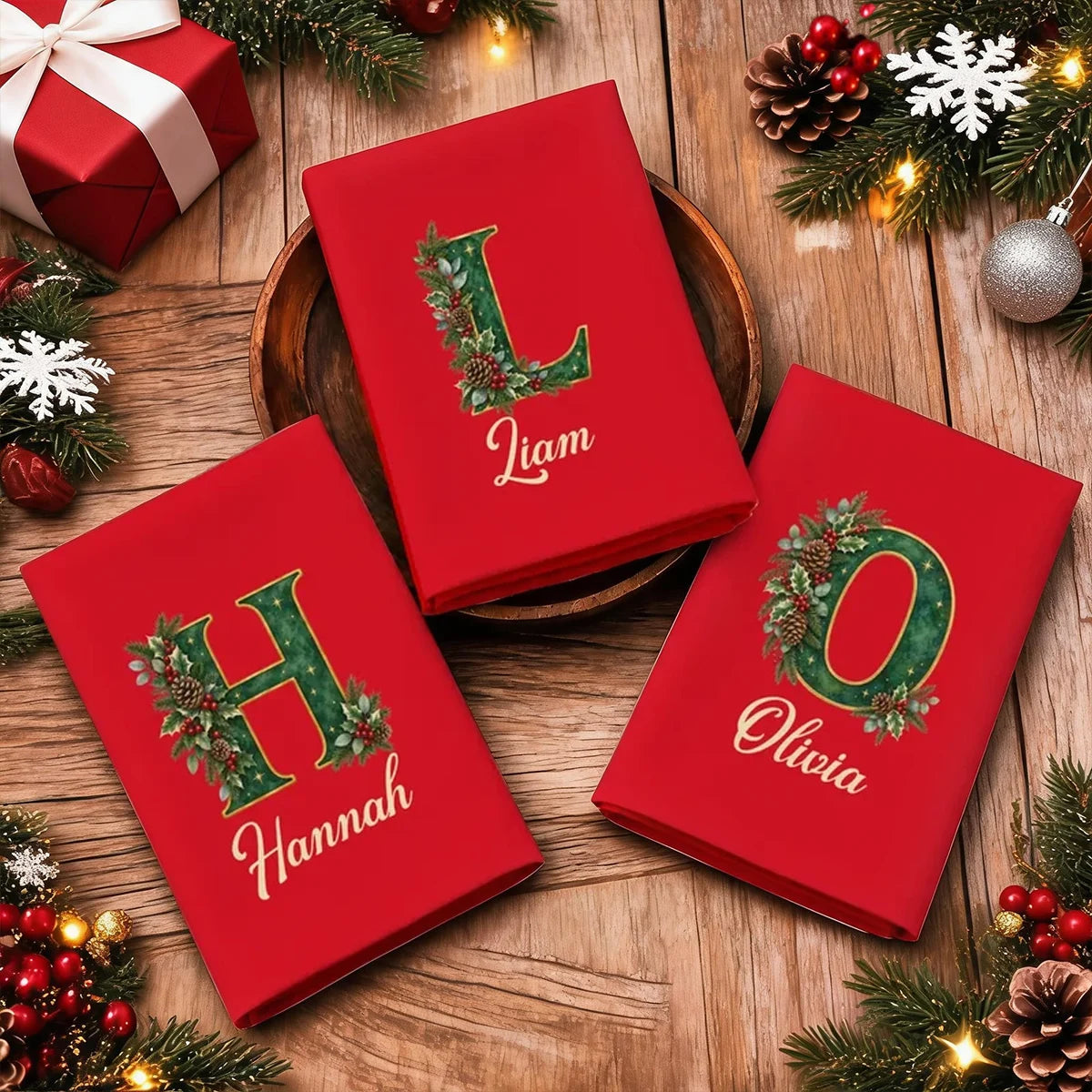 Personalized Reusable Cotton Napkin, Warm Red Holiday Table Decor, Creative Gift for Family Gatherings