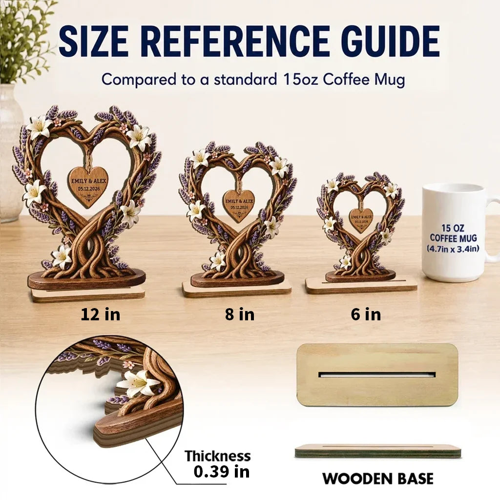 Personalized Wooden Plaque, Floral Heart Tree of Life, Unique Anniversary Gift for Couple
