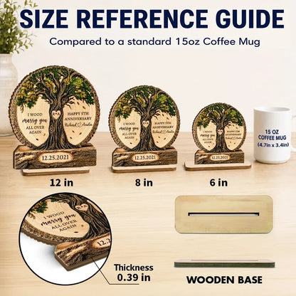 Personalized 2-Layer Wooden Plaque with Intertwined Couple Tree, Unique Anniversary Gift for Spouse