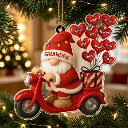 Grandpa Christmas Acrylic Ornament, Santa Riding a Red Scooter, Personalized Creative Gift from Family