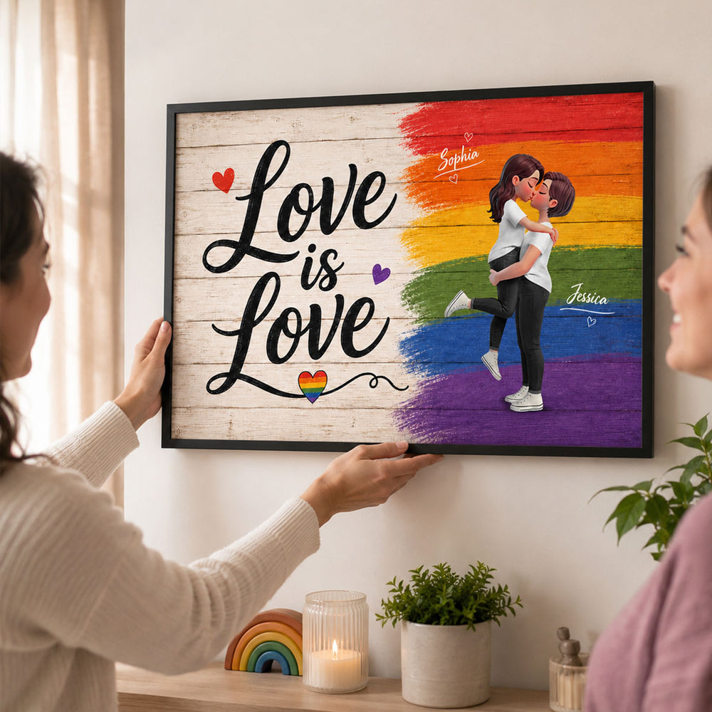 LGBT Couple Poster, Personalized Pride Wall Art with Romantic Embrace, Unique Gift for Partner