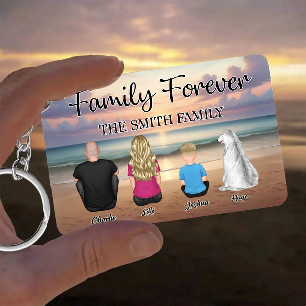 Family Forever Beach Design - Personalized Keychain, Poster, Wallet Card, and Pillow, Unique Gift