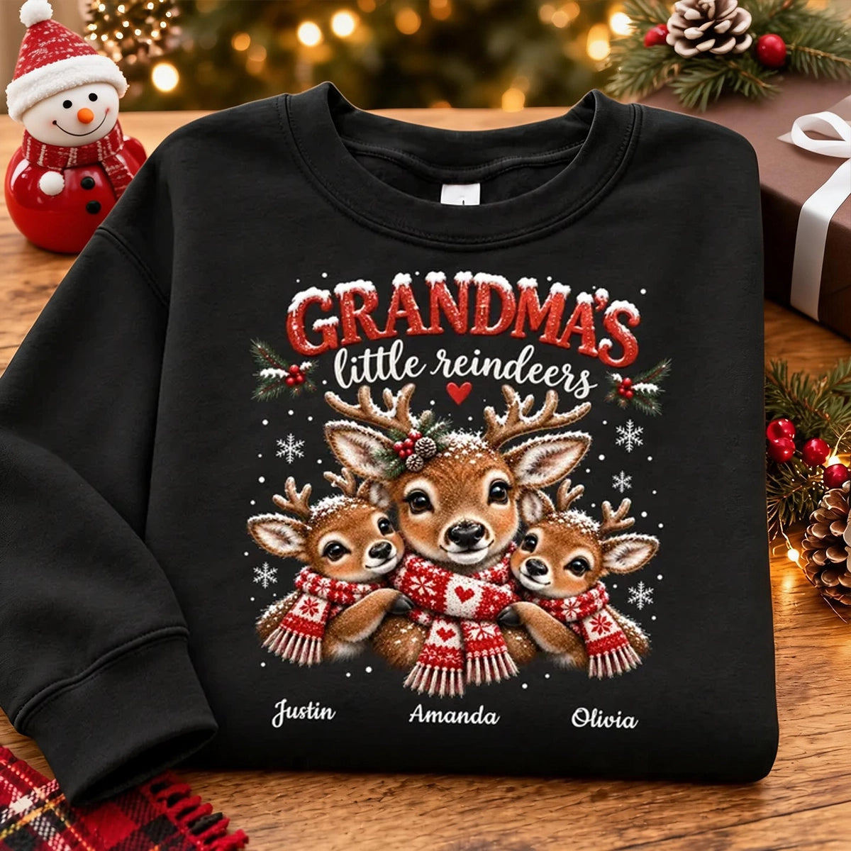 Personalized Grandma's Little Reindeers Sweatshirt, Cuddling Reindeer Family, Unique Christmas Gift for Grandma