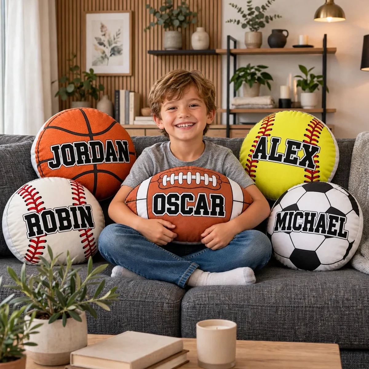 Personalized Sports Ball Shaped Pillow, Bright Couch Accent for Kids to Hug, Unique Gift for Young Athletes