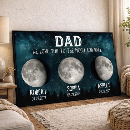 Personalized Moon Phase Poster for Dad, Custom We Love You To The Moon And Back Wall Decor, Unique Father's Gift