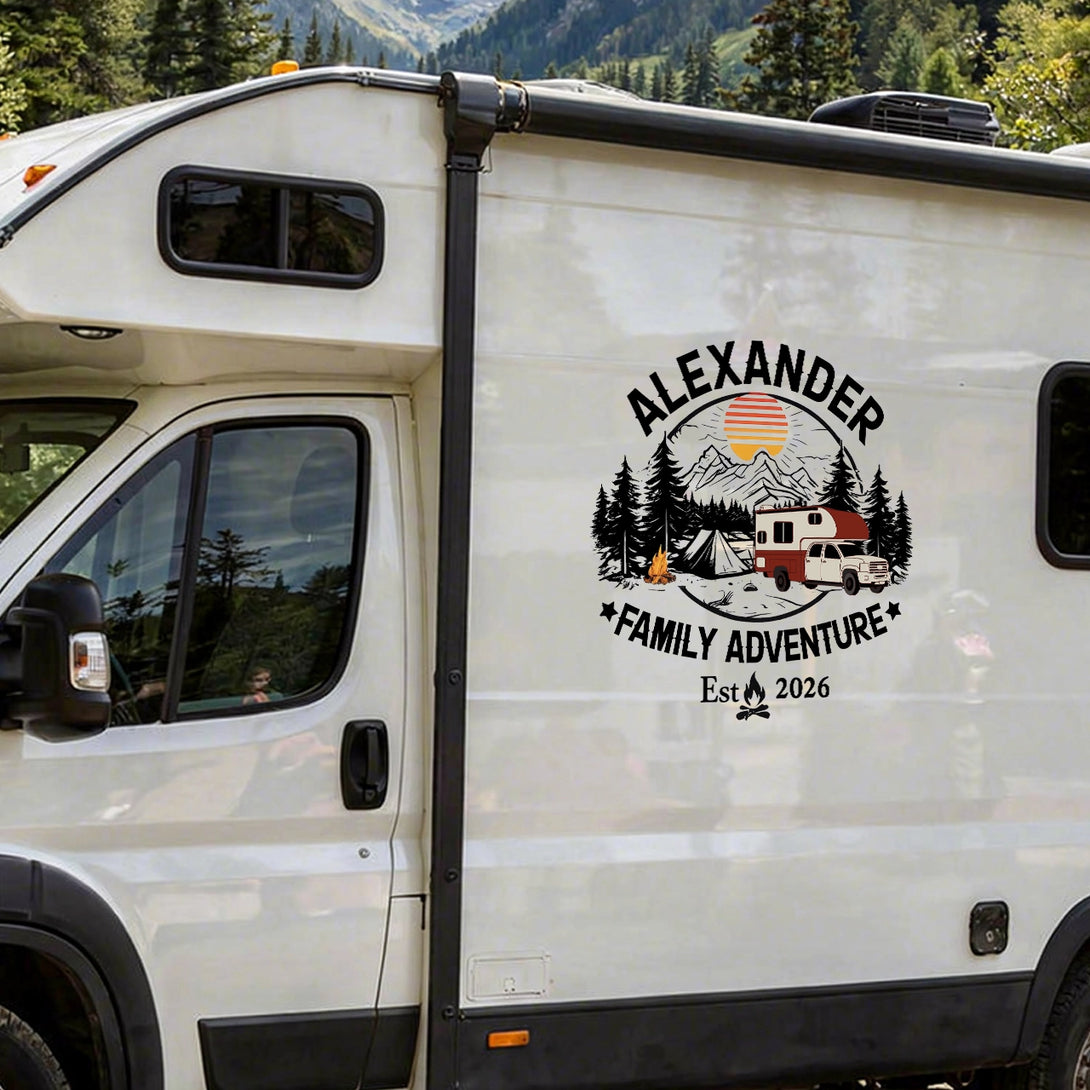 Personalized Family Adventure Sticker Decal for RV or Camper, Mountain ...