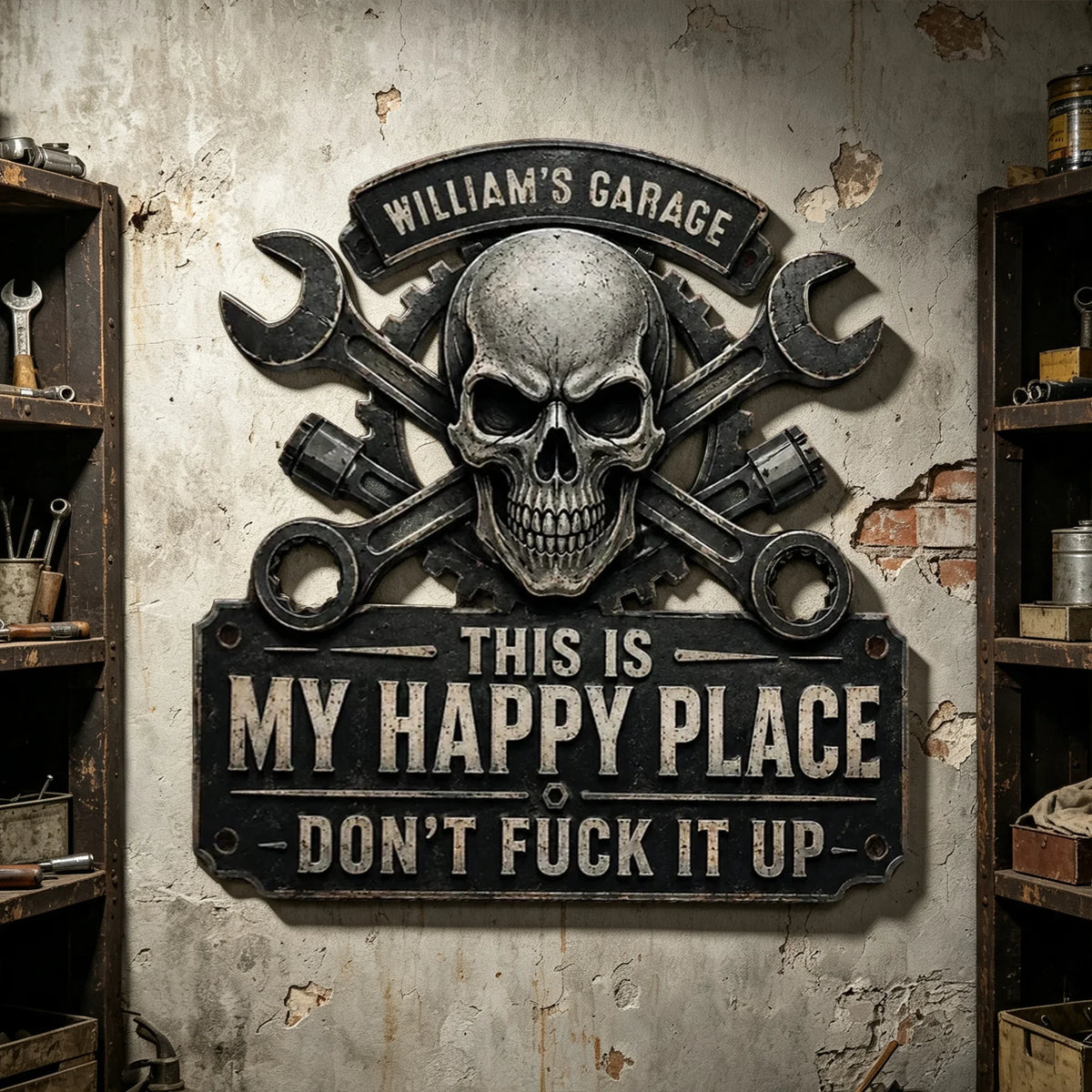 This Is My Happy Place Shaped Metal Sign, Industrial Garage Decor, Creative Gift for Dad or Husband