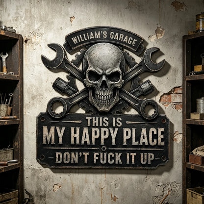 This Is My Happy Place Shaped Metal Sign, Industrial Garage Decor, Creative Gift for Dad or Husband