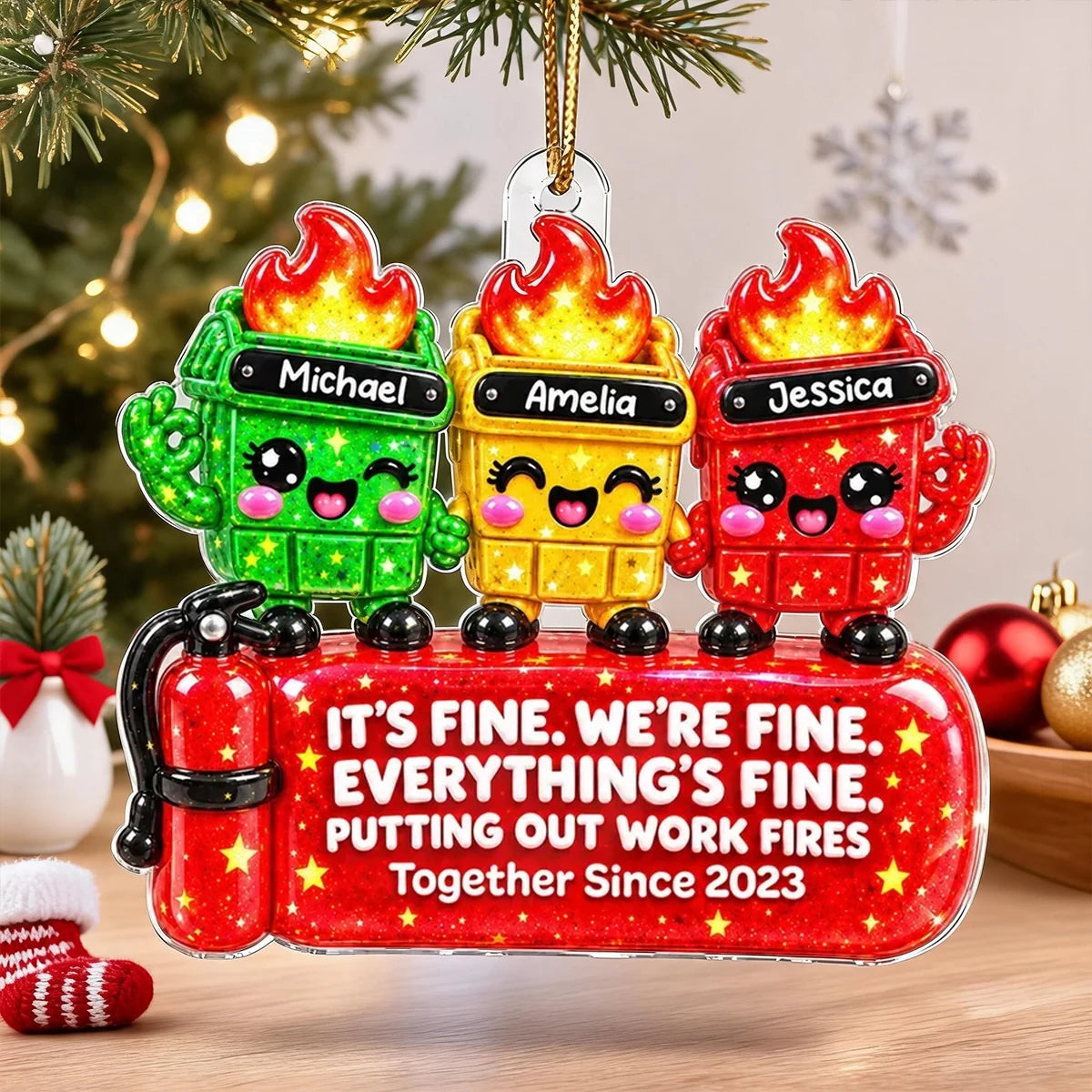 Personalized Acrylic Ornament, It's Fine Office Humor for the Christmas Tree, Unique Gift for Coworkers