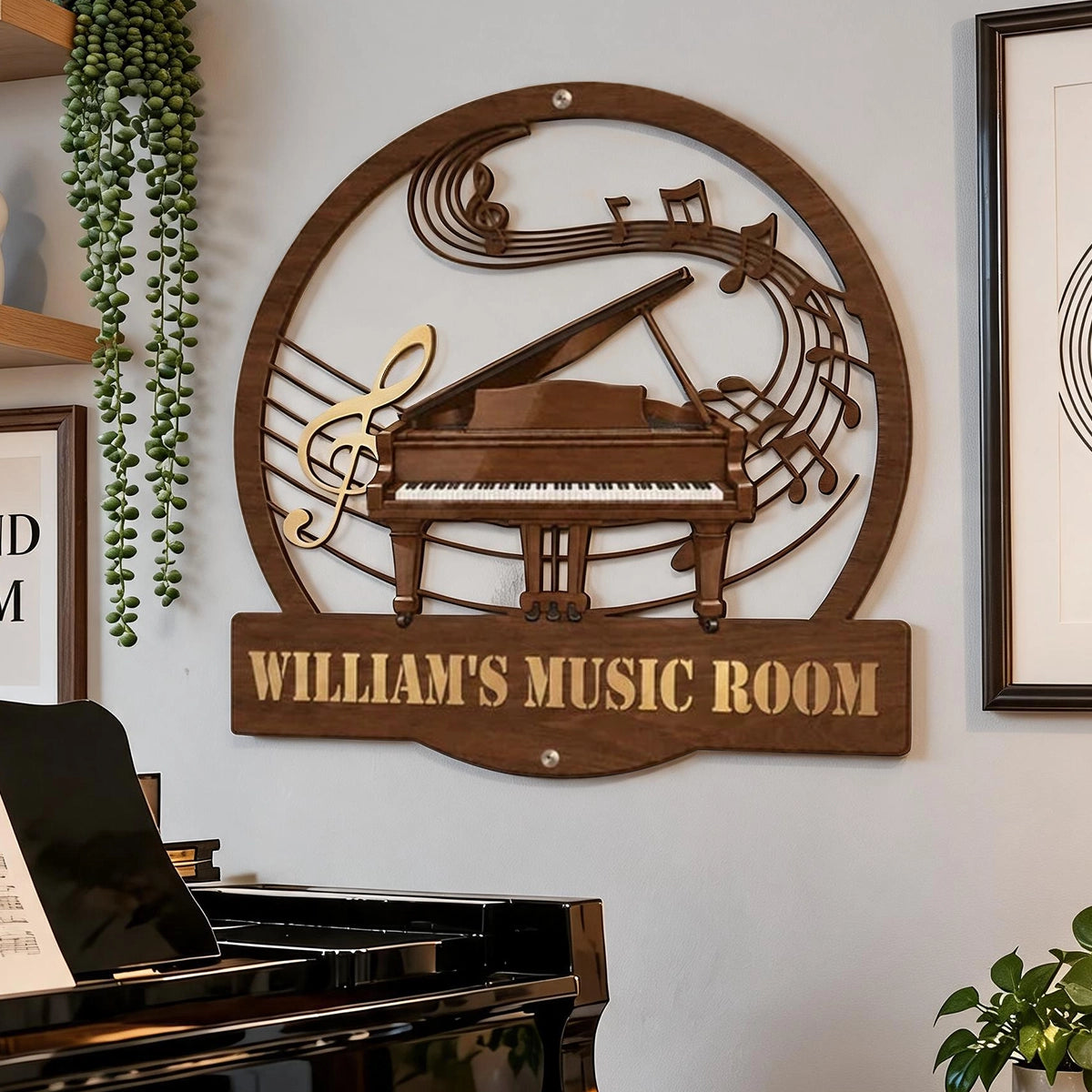 Custom Shaped Metal Sign for a Music Room, Warm Brown Piano Decor and Creative Gift for Music Lovers