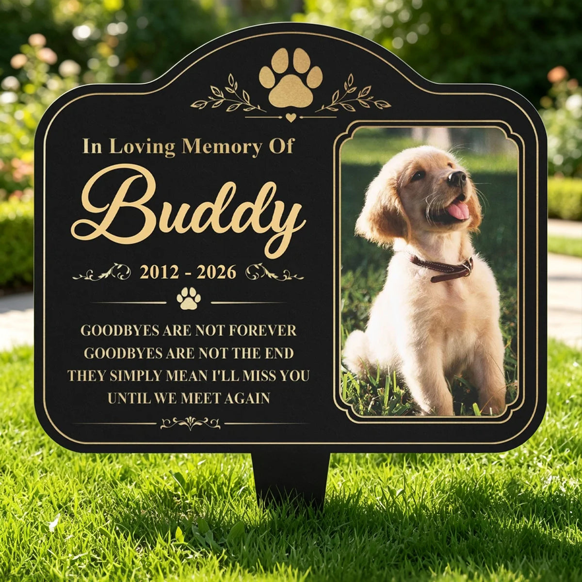 Goodbyes Are Not Forever Metal Garden Stake, Personalized Dog Tribute in Green Garden, Creative Sympathy Gift for Pet Owner