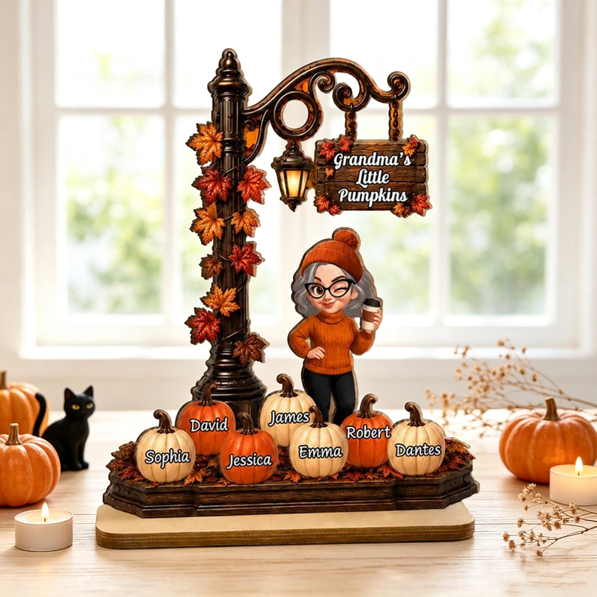 Personalized 2-Layer Wooden Plaque, Grandma's Little Pumpkins Lamp Post, Unique Gift for Grandma