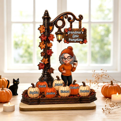 Personalized 2-Layer Wooden Plaque, Grandma's Little Pumpkins Lamp Post, Unique Gift for Grandma