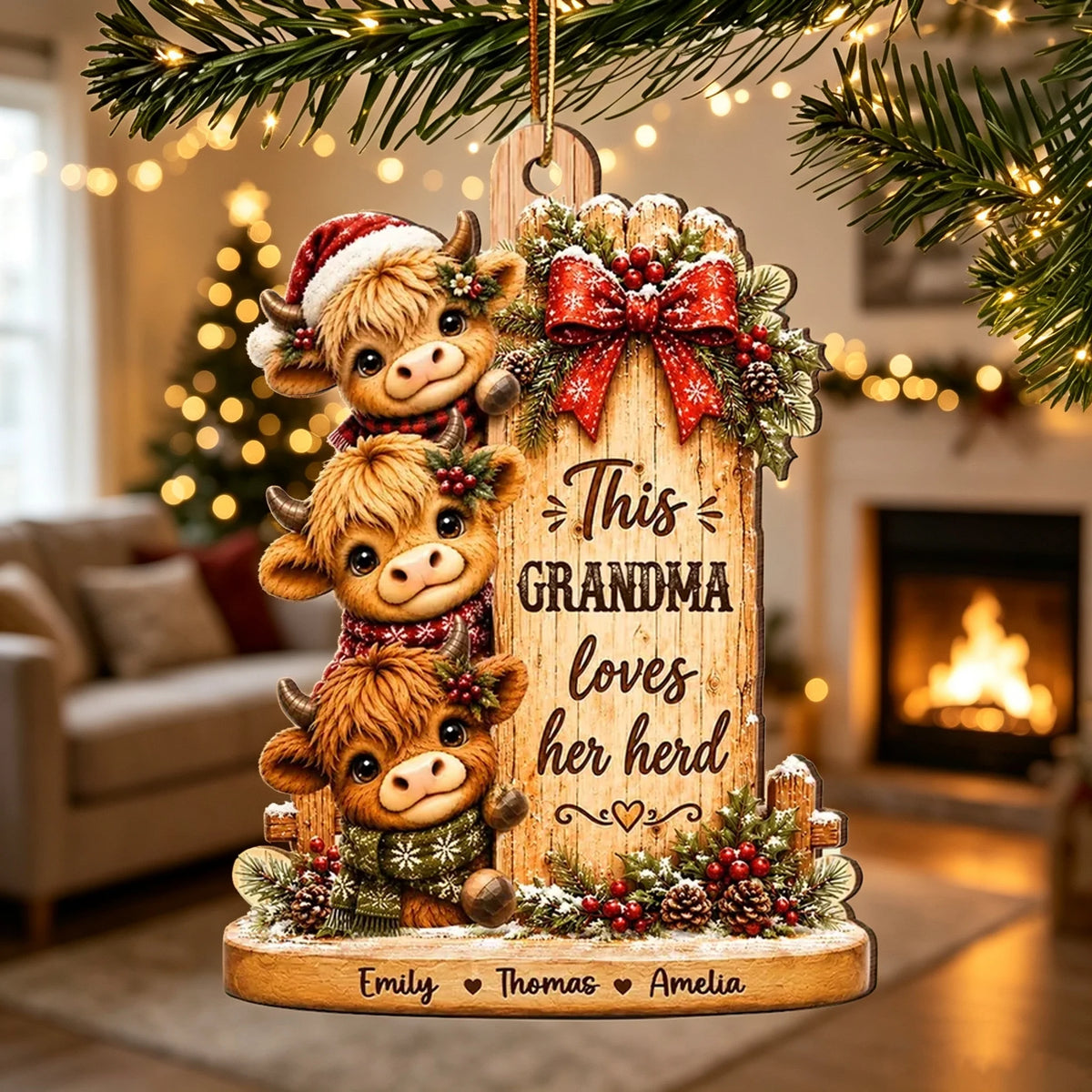 This Grandma Loves Her Herd Personalized Wooden Ornament, Creative Family Keepsake and Unique Gift for Grandma