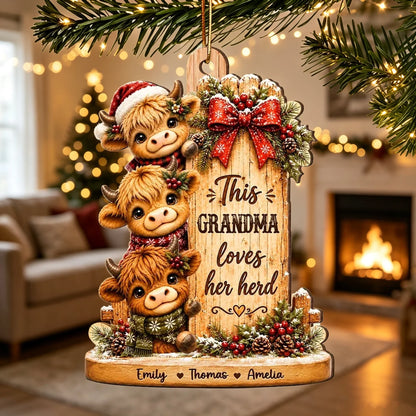 This Grandma Loves Her Herd Personalized Wooden Ornament, Creative Family Keepsake and Unique Gift for Grandma