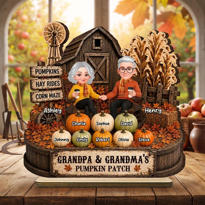 Personalized 2-Layer Wooden Plaque, Rustic Pumpkin Patch, Unique Gift for Grandma & Grandpa
