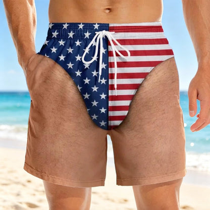 Men's Beach Shorts With Custom USA Flag Style, Creative Gift For Beach Trips & Pool Party Fun