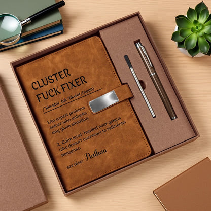 Personalized Leather Notebook Set with Professional Definition Quotes for Coworkers