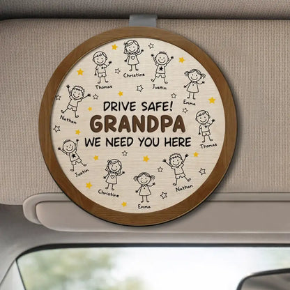 Personalized Car Visor Clip For Grandpa, Unique Custom Drive Safe Gift With Cute Child Doodles