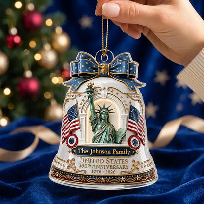 Personalized Acrylic Ornament With Statue of Liberty & Flags, Unique Americana Gift for Family