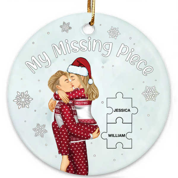 My Missing Piece Christmas Couple - Personalized Glass Ornament or Keychain or Poster or Plaque