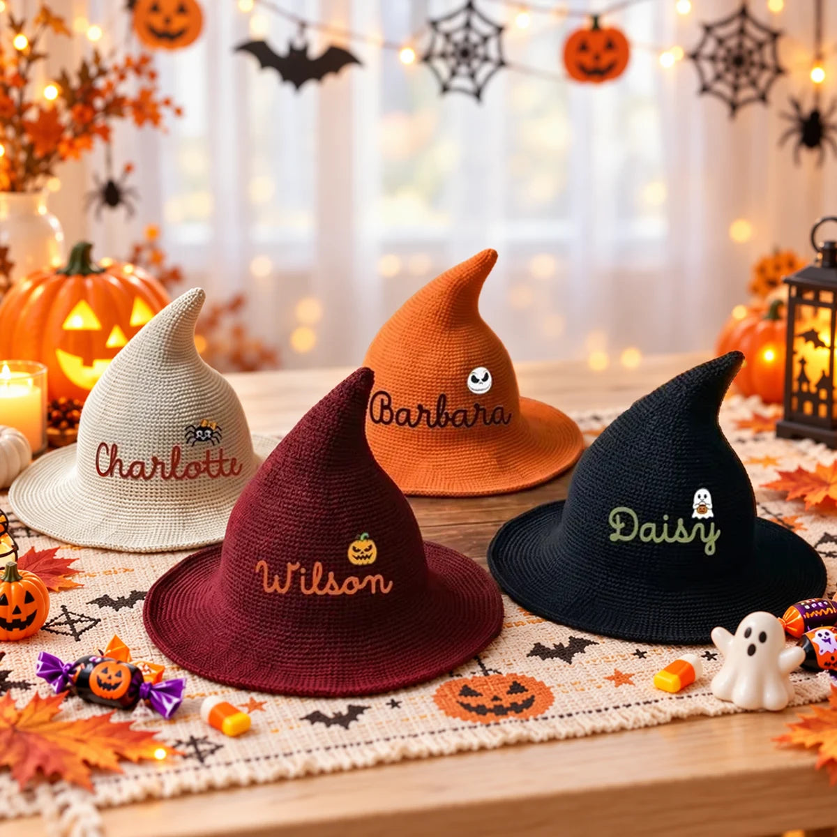 Knitted Witch Hat, Personalized Trick or Treat Keepsake, Creative Halloween Gift for Kids