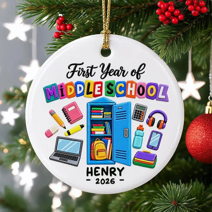 Personalized Ceramic Ornament with Colorful School Locker, Unique Christmas Gift for Middle School Students