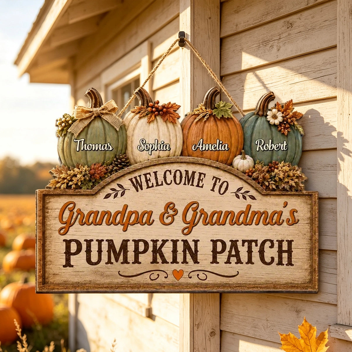 Personalized Wooden Sign, Grandma & Grandpa Pumpkin Patch Door Decor, Unique Fall Gift