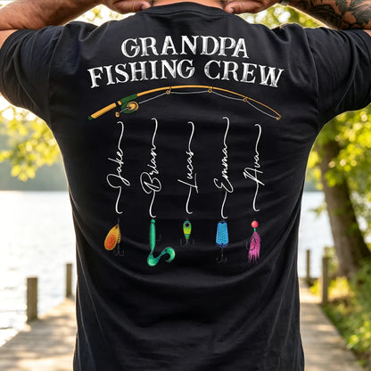 Grandpa Fishing Crew Classic Tee, Personalized Back Design for Lake Dock Memories, Creative Gift for Grandpa