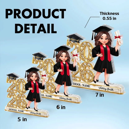 Personalized Shaped Acrylic Block Plaque Graduation Keepsake, Class Of Glitter Year Design, Unique Gift For Graduates