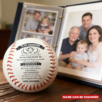 To My Grandson Baseball Ball, Personalized Encouragement Quote, Heartwarming Keepsake Gift from Grandpa