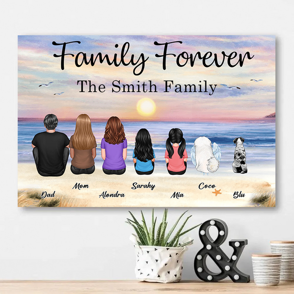 Retro Vintage Family Sitting Beach Landscape Personalized Horizontal Poster or Canvas2