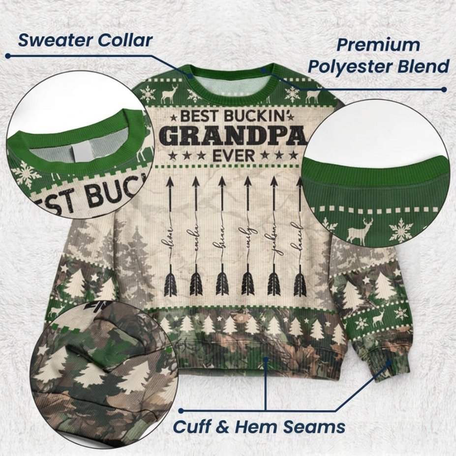 Personalized Printed Sweatshirt with Rustic Reindeer Design, Unique Winter Gift for Grandpa