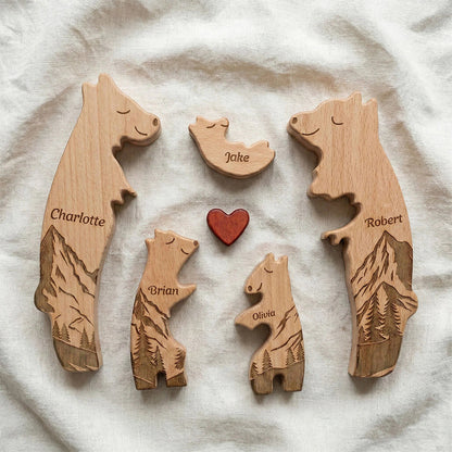 Personalized Wooden Bear Family Puzzle With Mountain Scene, Unique Father's Day Gift For Dad, Heartwarming Keepsake Decor