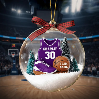 Snow Globe Ornament for Basketball Lovers, Custom Jersey Mini Scene, Unique Christmas Gift for Son or Boyfriend