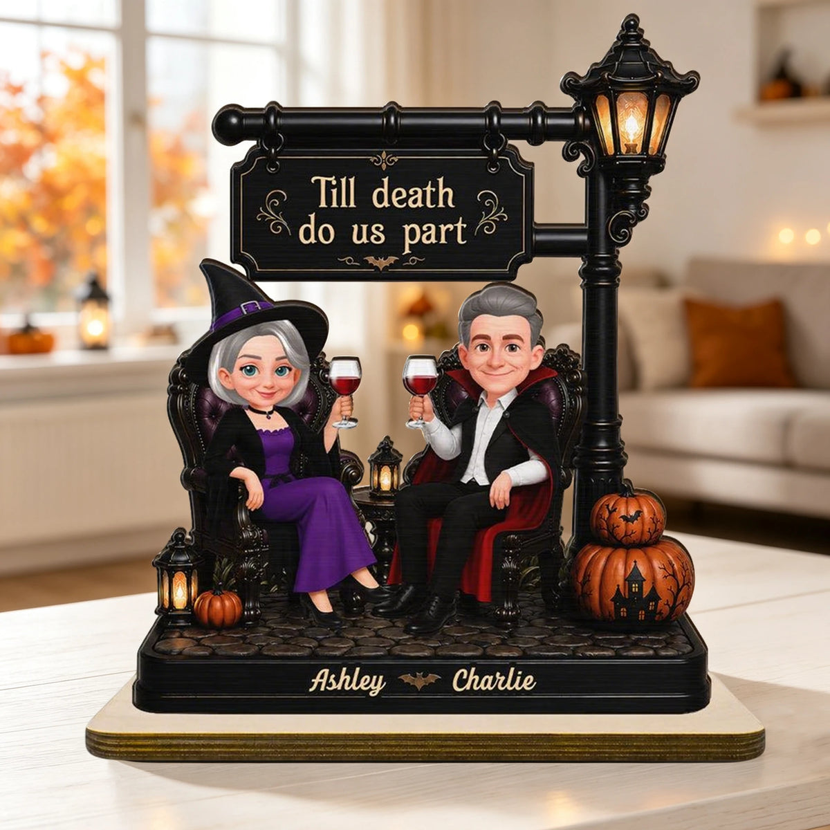 2-Layer Wooden Plaque with Till Death Do Us Part Couple Scene, Unique Gift for Spouse