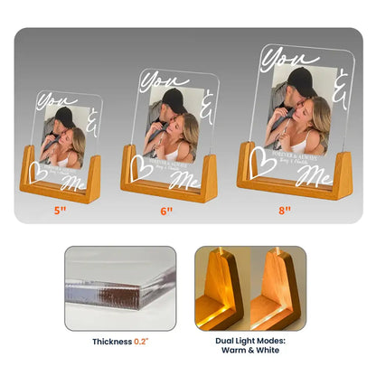 Personalized LED Light Frame With You & Me Kissing Couple Photo, Unique Gift For Couple, Warm Bedside Glow