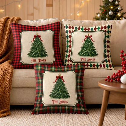 Personalized Square Pillow, Family Christmas Tree Keepsake and Creative Gift for Parents and Grandparents